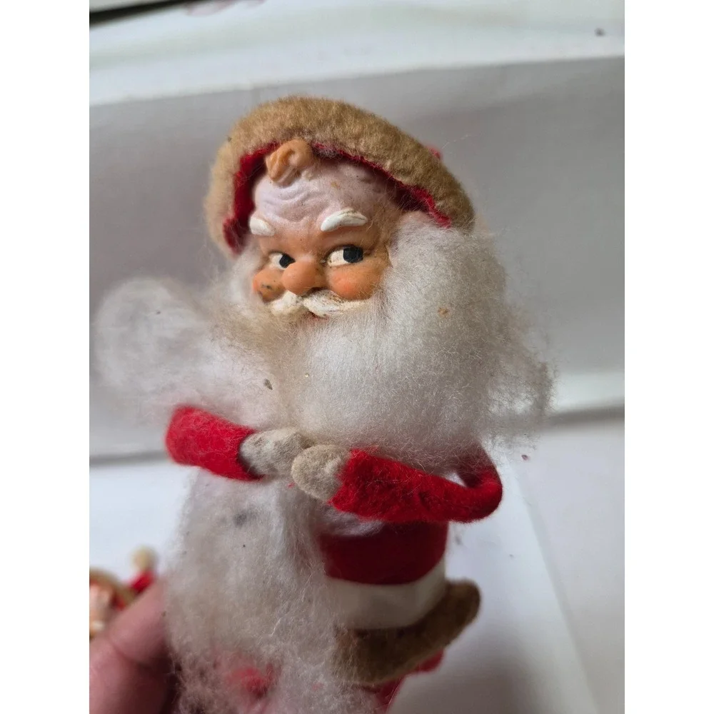 Vintage Rubber Face Felt Santa Elf Christmas Ornaments Lot of 3 Japan Retro MCM